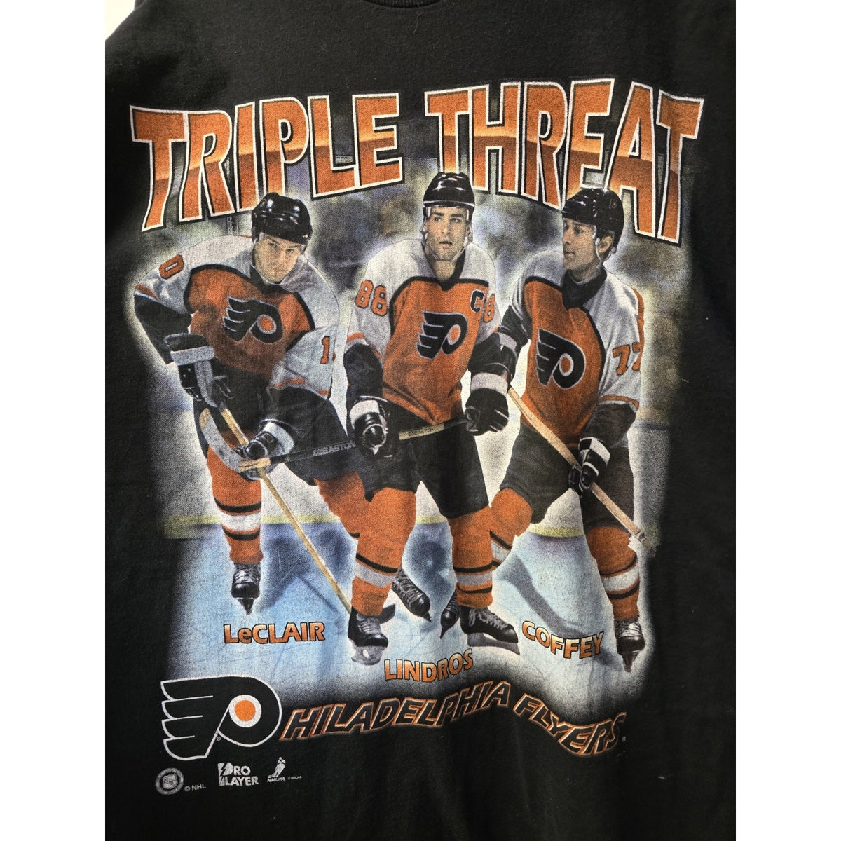 Vtg 90s Philadelphia Flyers Triple Threat T Shirt XL NHL Lindros Pro-player