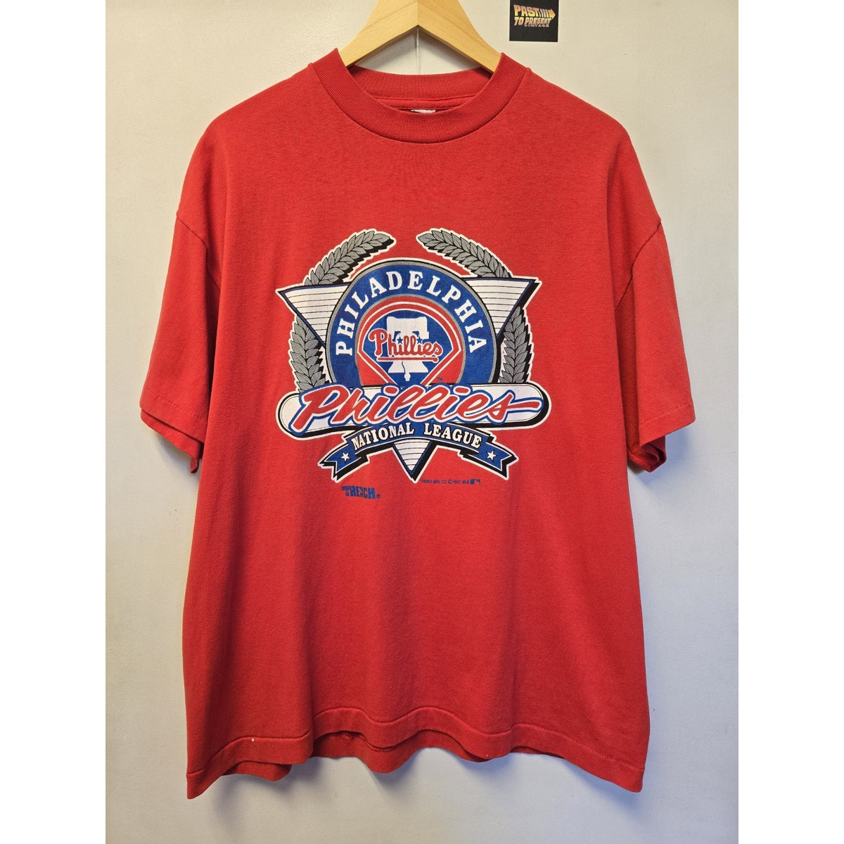 Vtg 90s Philadelphia Phillies T Shirt XL Single Stitch Trench