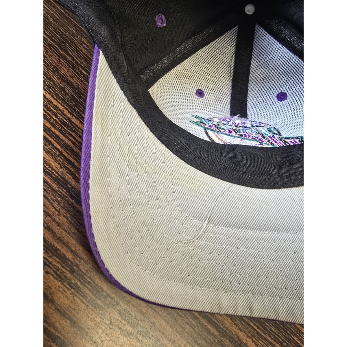 Vintage 90s Utah Jazz SnapBack Hat Mountain Logo Black Purple 2 Tone NBA Logo 7