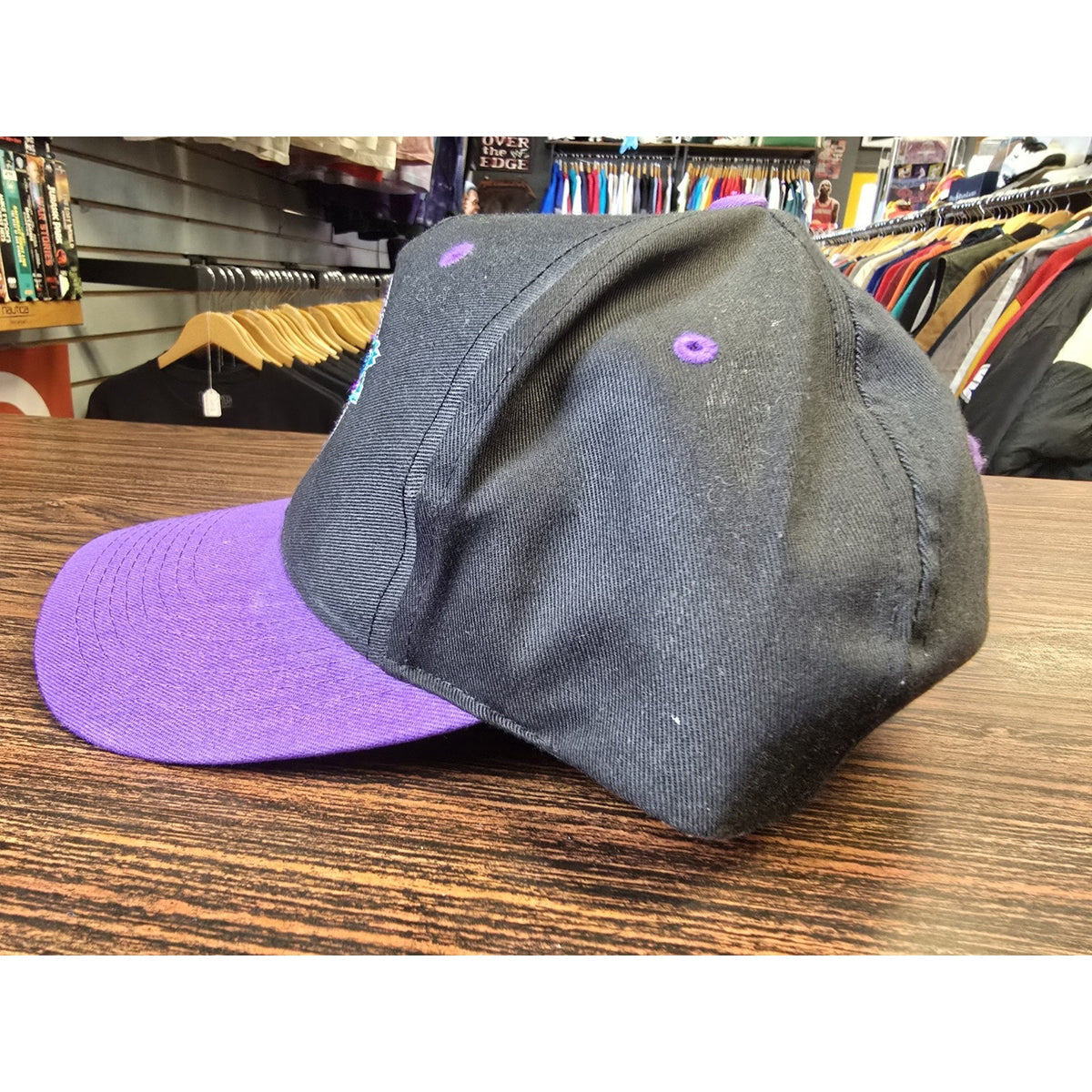 Vintage 90s Utah Jazz SnapBack Hat Mountain Logo Black Purple 2 Tone NBA Logo 7