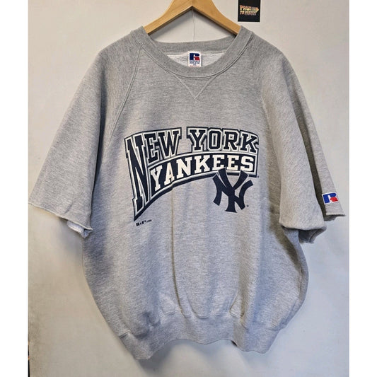 Vtg 90s New York Yankees Cutoff Crew Neck Sweatshirt XXL MLB Russell Athletic