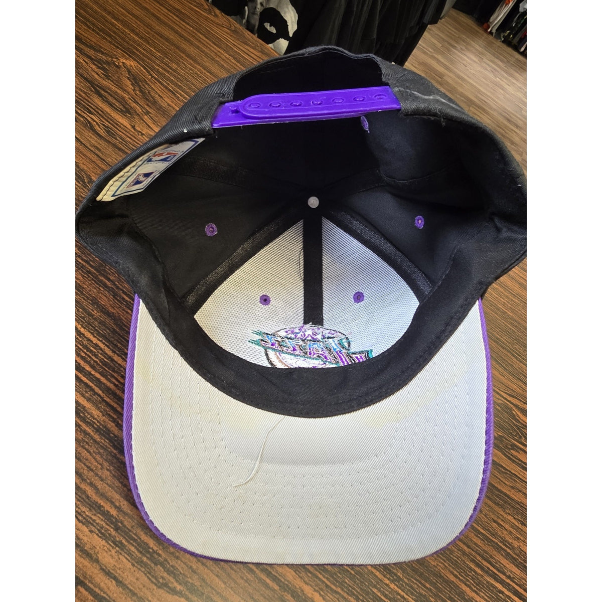 Vintage 90s Utah Jazz SnapBack Hat Mountain Logo Black Purple 2 Tone NBA Logo 7