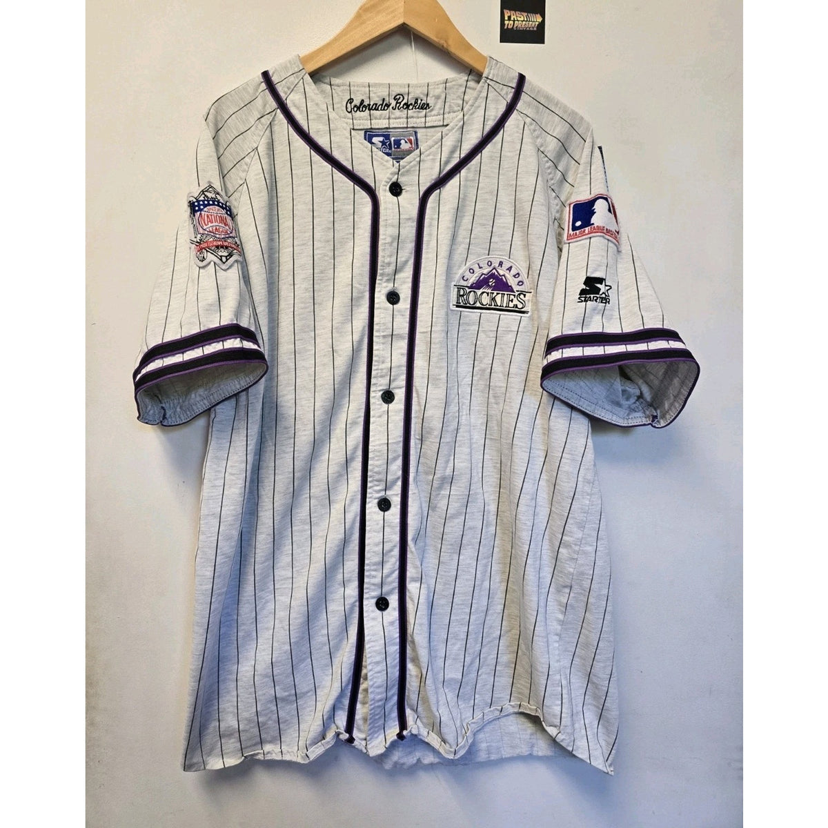 Vtg 90s Colorado Rockies Pinstripe Baseball Jersey XL MLB Baseball Starter