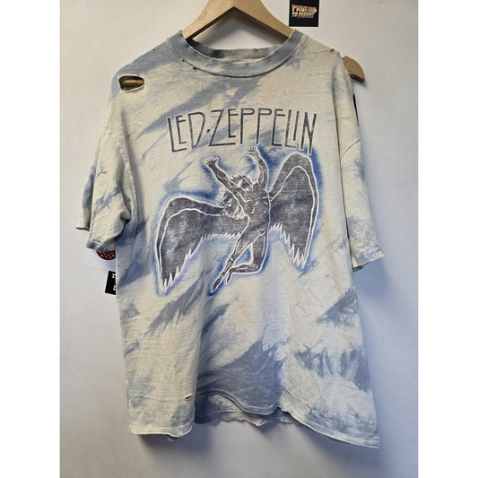 Vtg 80s Led Zeppelin Tie Dye Band T Shirt L Single Stitch Rock N Roll Thrashed