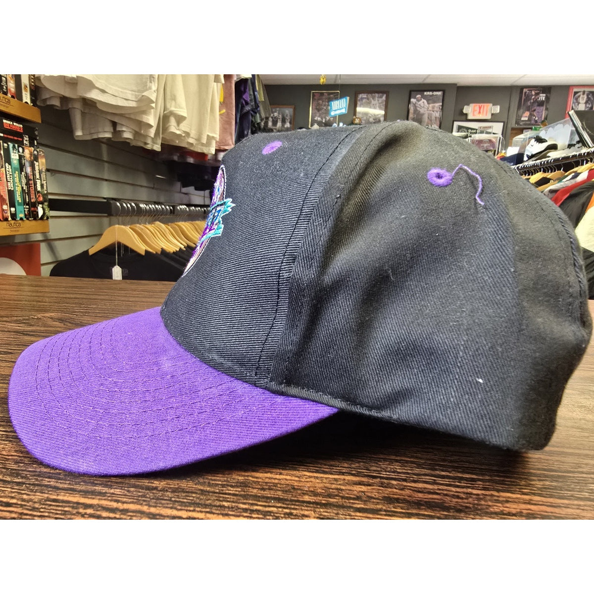 Vintage 90s Utah Jazz SnapBack Hat Mountain Logo Black Purple 2 Tone NBA Logo 7