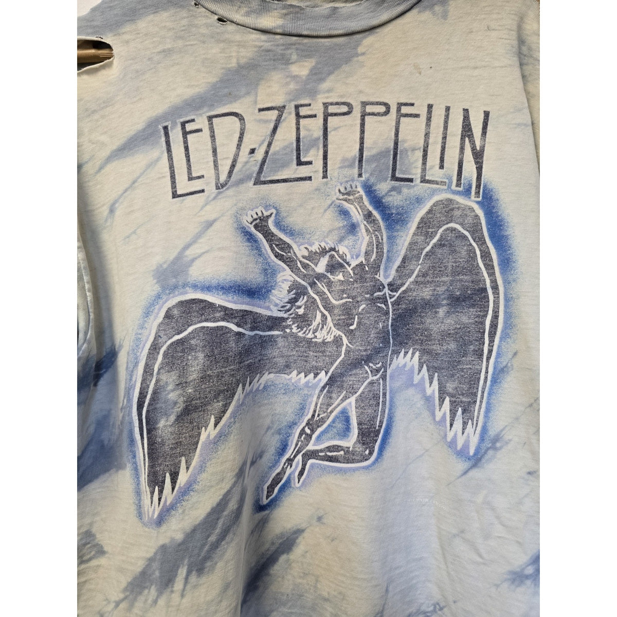 Vtg 80s Led Zeppelin Tie Dye Band T Shirt L Single Stitch Rock N Roll Thrashed