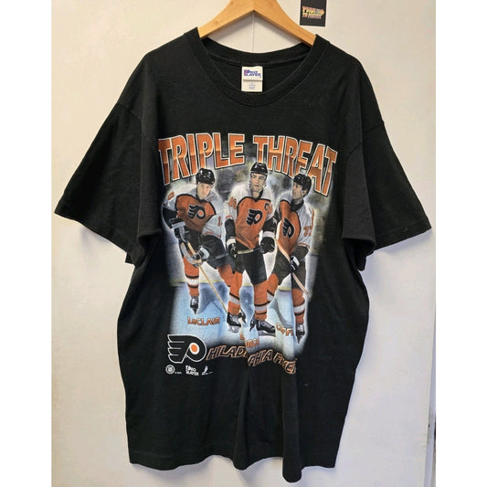 Vtg 90s Philadelphia Flyers Triple Threat T Shirt XL NHL Lindros Pro-player