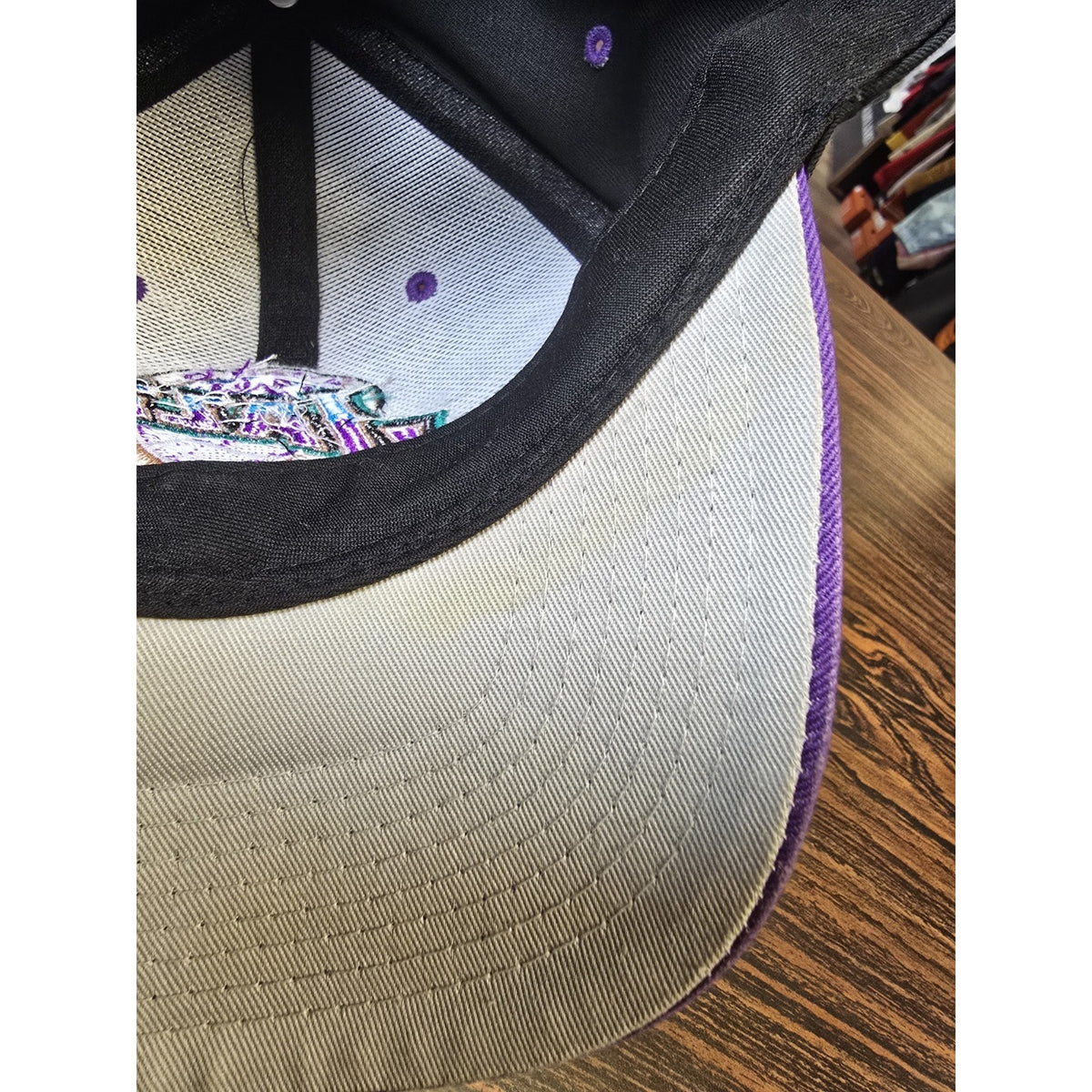 Vintage 90s Utah Jazz SnapBack Hat Mountain Logo Black Purple 2 Tone NBA Logo 7