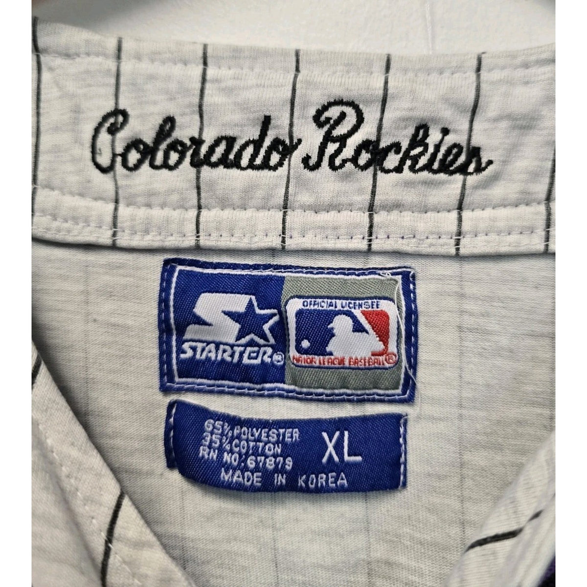 Vtg 90s Colorado Rockies Pinstripe Baseball Jersey XL MLB Baseball Starter