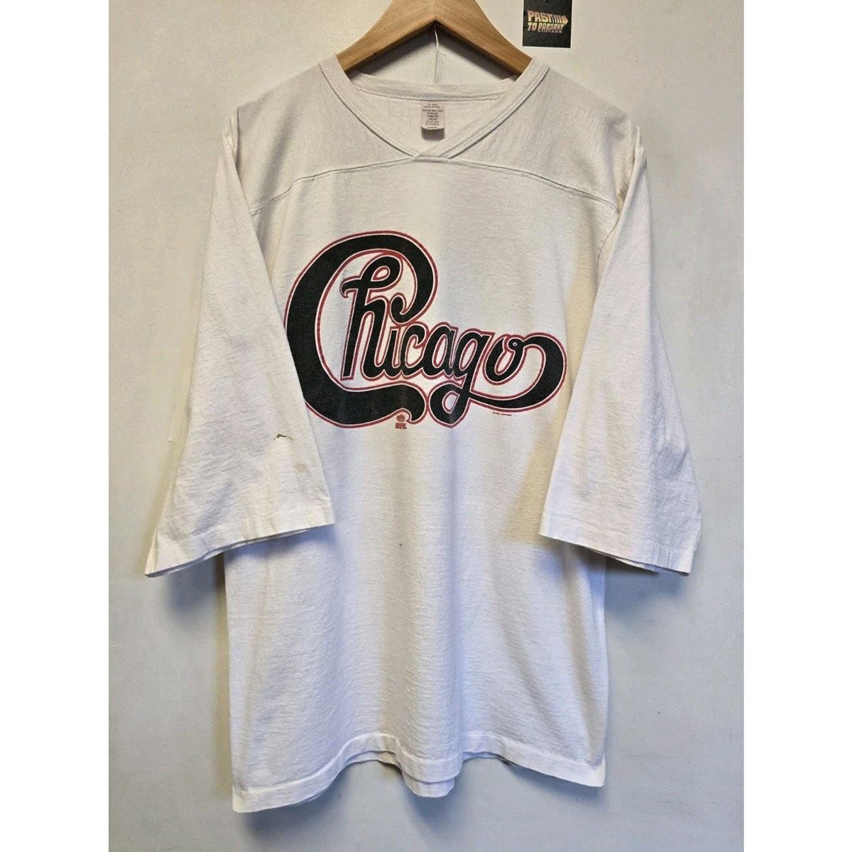 Vtg 90s Chicago V-Neck 3/4 Sleeve Band T Shirt L 1992 25 Anniversary Winterland