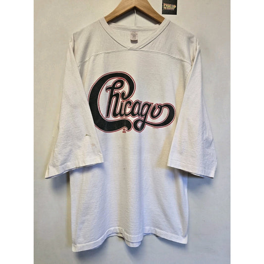 Vtg 90s Chicago V-Neck 3/4 Sleeve Band T Shirt L 1992 25 Anniversary Winterland
