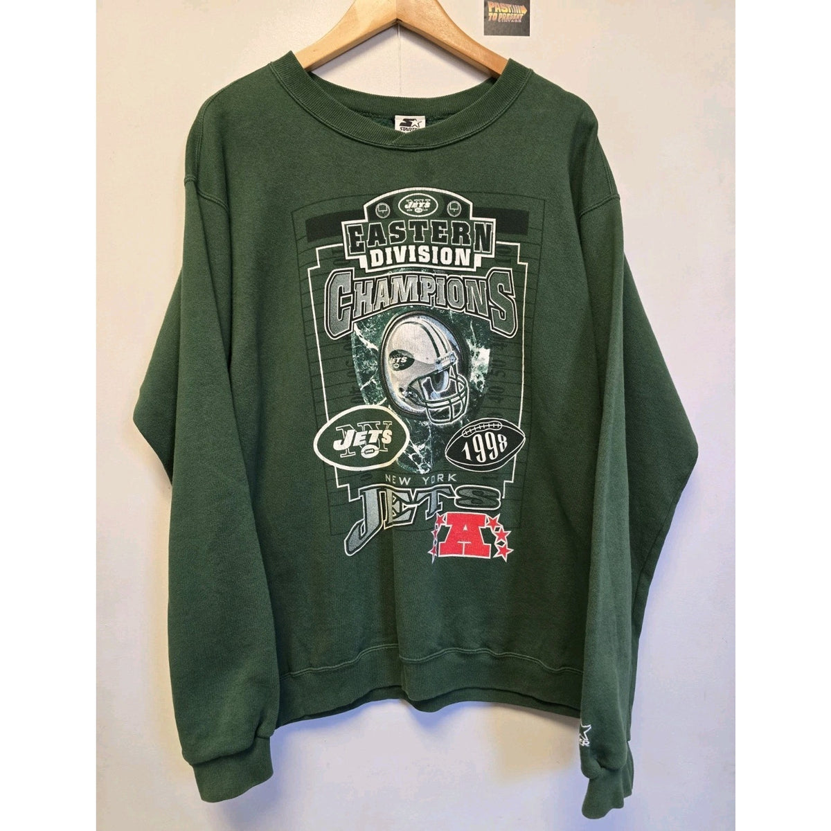 Vtg 90s New York Jets Eastern Div Champs Crew Neck Sweatshirt Youth XL Starter
