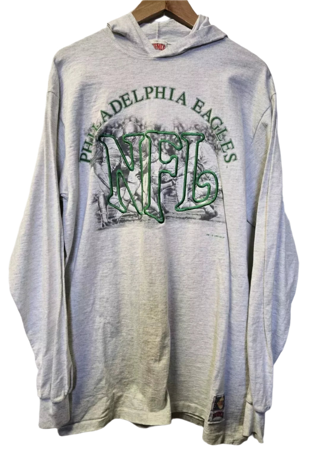 Vtg 90s Philadelphia Eagles Long Sleeve T Shirt Hoodie L NFL Nutmeg Mills